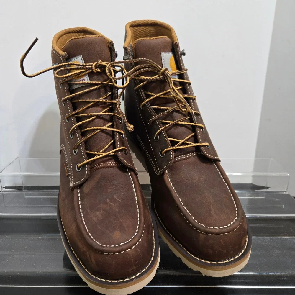 Carhartt Wedge Sole Boot Mens 10.5 Brown Waterproof Moc Toe Work CMW6295